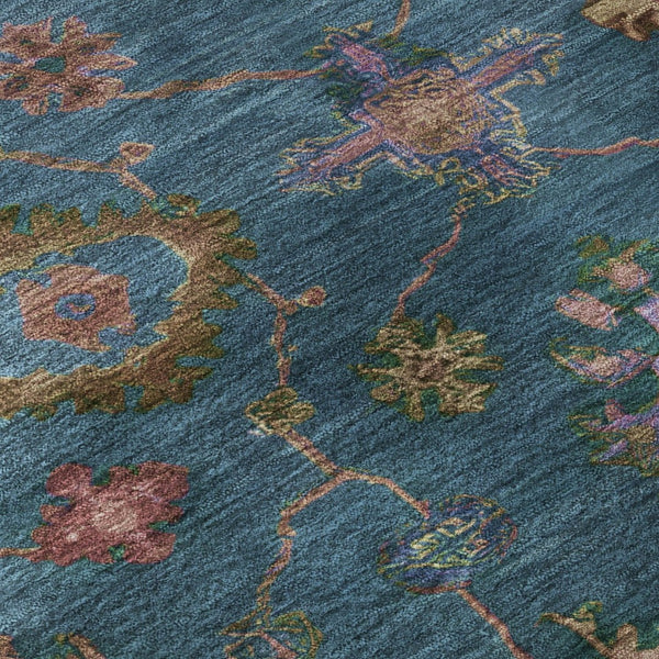 HomeRoots 8' X 10' Teal and Blush Oriental Area Rug - Washable, Stain Resistant, UV Protected for Every Home! 716441