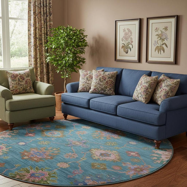 HomeRoots 8' X 10' Teal and Blush Oriental Area Rug - Washable, Stain Resistant, UV Protected for Every Home! 716441