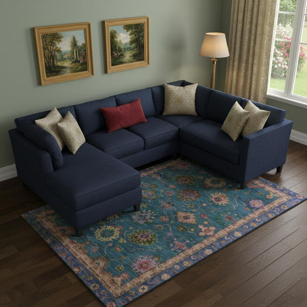 HomeRoots 10' X 14' Teal & Blush Oriental Area Rug - Washable, UV Protected, Durable for High-Traffic Homes 716443