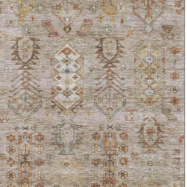 HomeRoots 5' X 8' Beige and Brown Southwestern Washable Area Rug – UV Protected, Stain Resistant, Easy Care! 716445