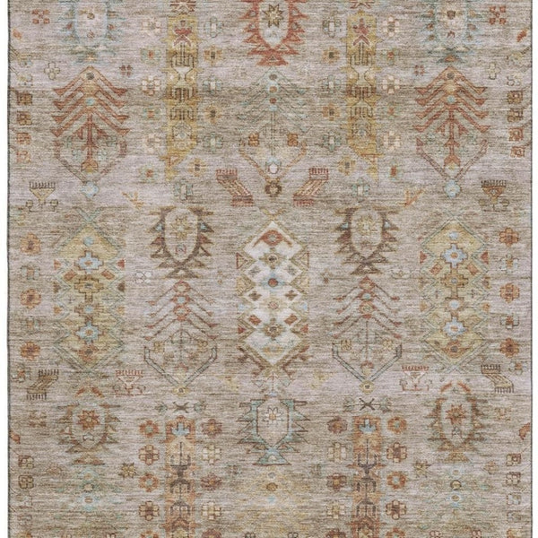 HomeRoots 5' X 8' Beige and Brown Southwestern Washable Area Rug – UV Protected, Stain Resistant, Easy Care! 716445