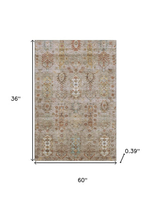 HomeRoots 5' X 8' Beige and Brown Southwestern Washable Area Rug – UV Protected, Stain Resistant, Easy Care! 716445