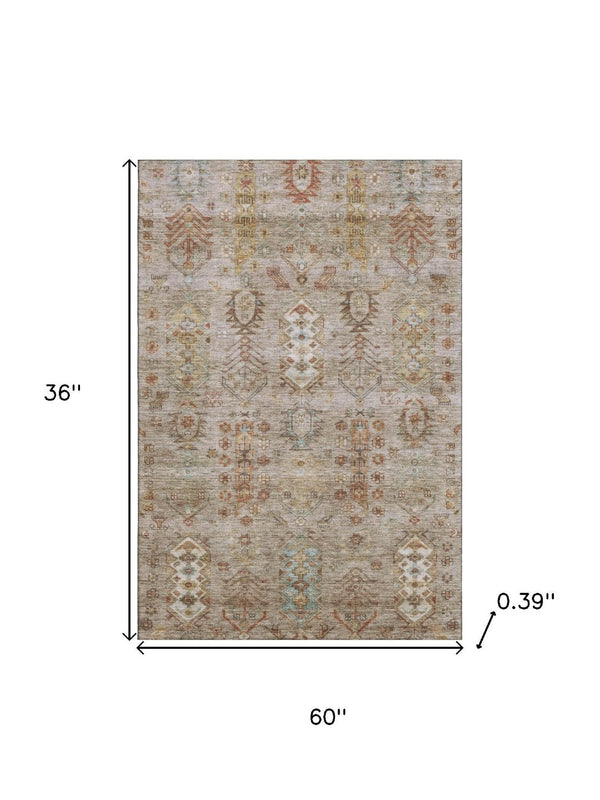 HomeRoots 5' X 8' Beige and Brown Southwestern Washable Area Rug – UV Protected, Stain Resistant, Easy Care! 716445