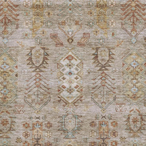 HomeRoots 8' Beige and Brown Southwestern Round Rug – Machine Washable, UV Protection, Non-Slip Backing, Durable 716446