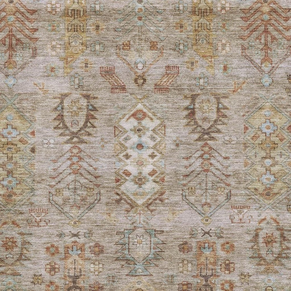 HomeRoots 8' Beige and Brown Southwestern Round Rug – Machine Washable, UV Protection, Non-Slip Backing, Durable 716446