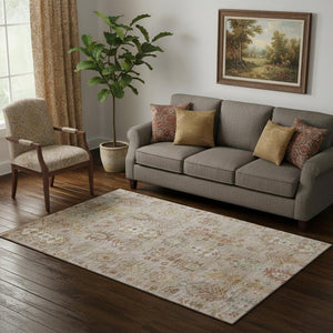 HomeRoots 8' Beige and Brown Southwestern Round Rug – Machine Washable, UV Protection, Non-Slip Backing, Durable 716446