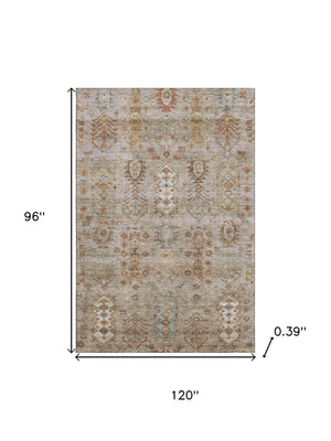 HomeRoots 9' X 12' Beige & Brown Southwestern Washable Area Rug with UV Protection for High-Traffic Spaces 716448