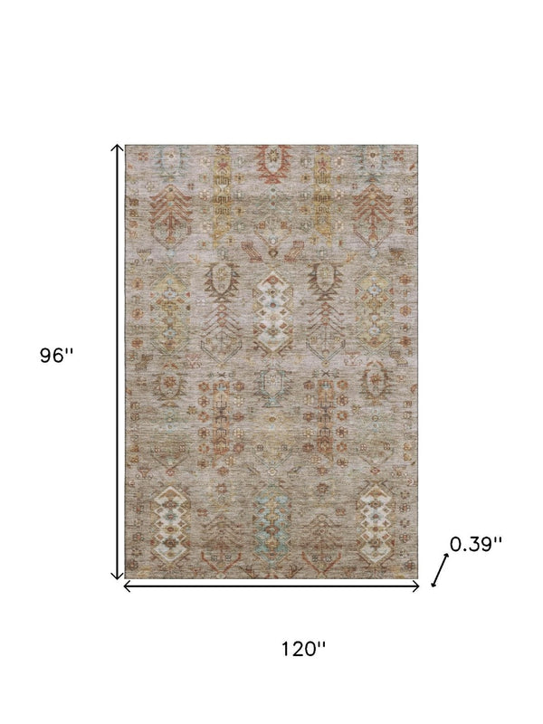 HomeRoots 9' X 12' Beige & Brown Southwestern Washable Area Rug with UV Protection for High-Traffic Spaces 716448