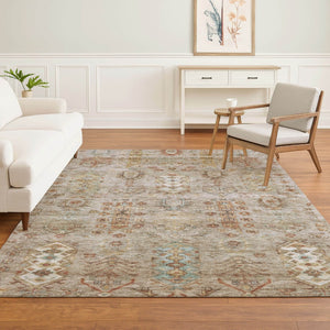 HomeRoots 9' X 12' Beige & Brown Southwestern Washable Area Rug with UV Protection for High-Traffic Spaces 716448