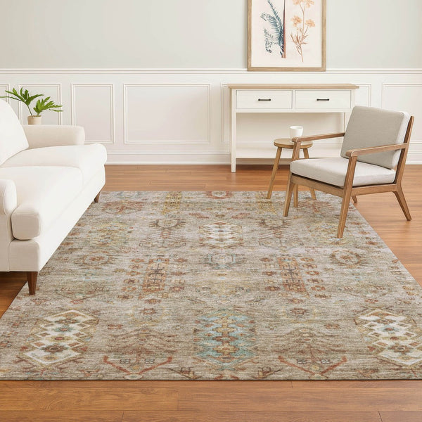 HomeRoots 9' X 12' Beige & Brown Southwestern Washable Area Rug with UV Protection for High-Traffic Spaces 716448
