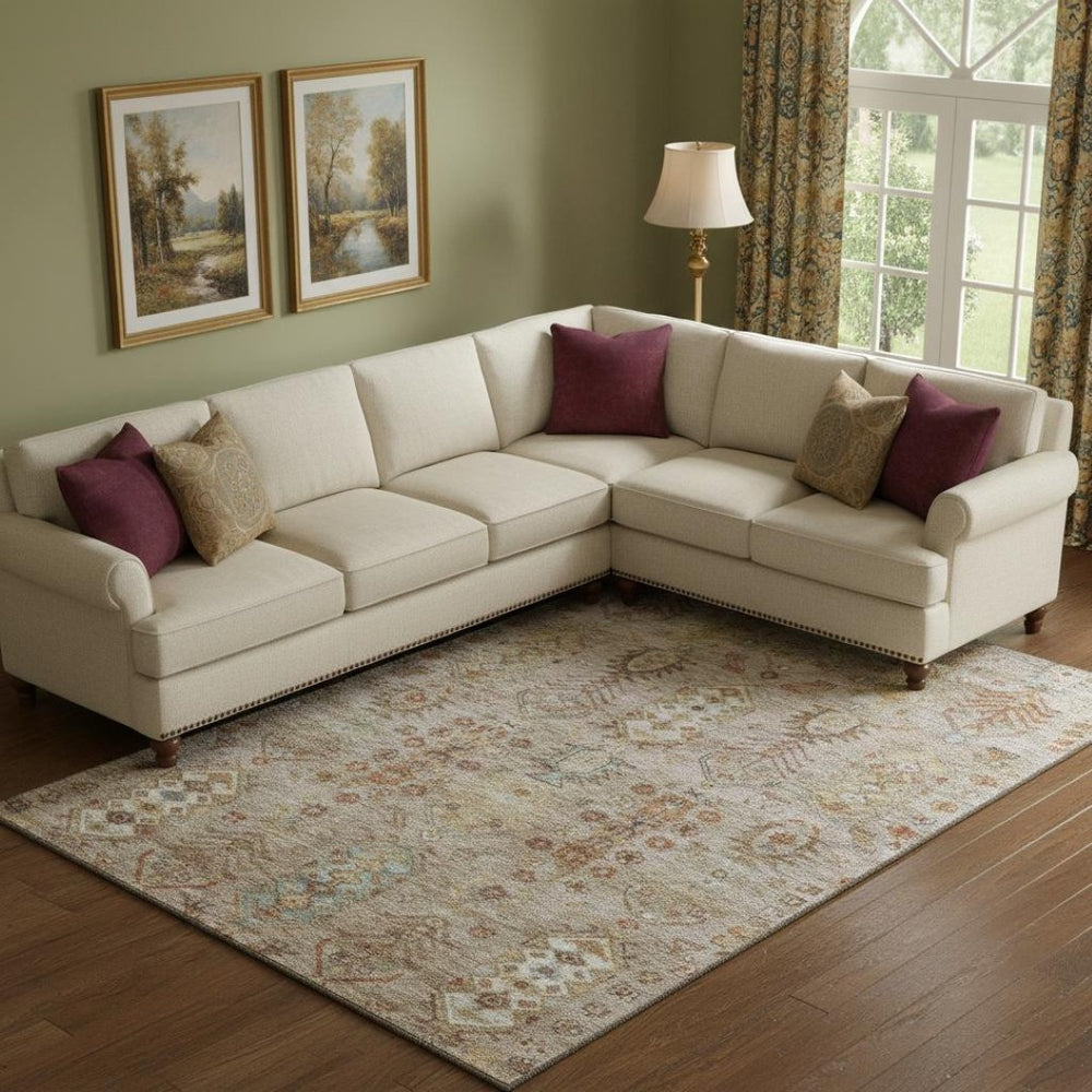 HomeRoots 9' X 12' Beige & Brown Southwestern Washable Area Rug with UV Protection for High-Traffic Spaces 716448