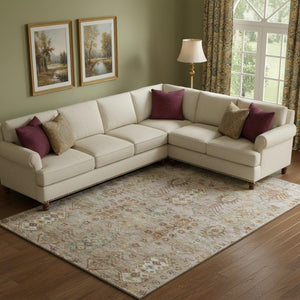 HomeRoots 9' X 12' Beige & Brown Southwestern Washable Area Rug with UV Protection for High-Traffic Spaces 716448