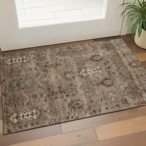 HomeRoots 5' X 8' Southwestern Area Rug in Brown & Gray - Washable, Stain-Resistant, UV Protected & Stylish! 716451