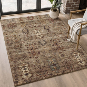 HomeRoots 9' X 12' Southwestern Washable Area Rug - Earthy Brown & Gray, UV Protected, Stain Resistant Style! 716454
