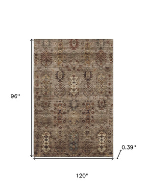 HomeRoots 9' X 12' Southwestern Washable Area Rug - Earthy Brown & Gray, UV Protected, Stain Resistant Style! 716454
