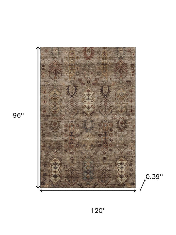 HomeRoots 9' X 12' Southwestern Washable Area Rug - Earthy Brown & Gray, UV Protected, Stain Resistant Style! 716454