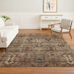 HomeRoots 9' X 12' Southwestern Washable Area Rug - Earthy Brown & Gray, UV Protected, Stain Resistant Style! 716454