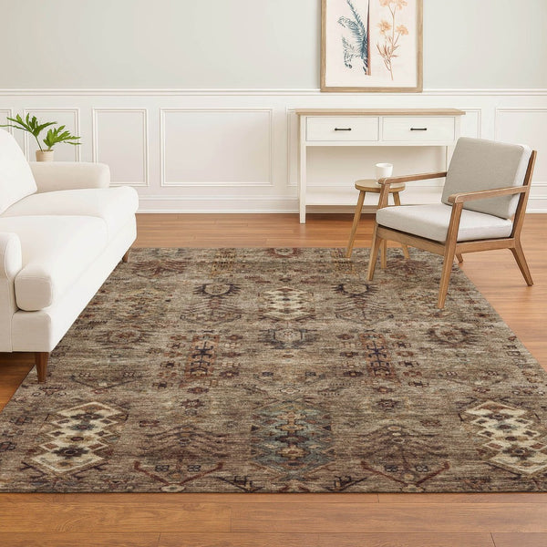 HomeRoots 9' X 12' Southwestern Washable Area Rug - Earthy Brown & Gray, UV Protected, Stain Resistant Style! 716454