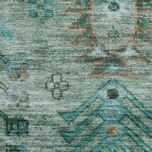 HomeRoots 5' X 8' Green & Teal Southwestern Area Rug - Washable, Stain-Resistant, UV Protected for Homes 716457