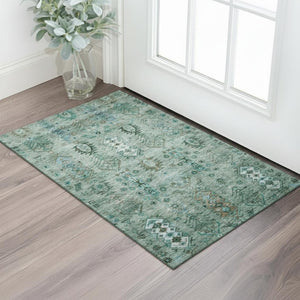 HomeRoots 5' X 8' Green & Teal Southwestern Area Rug - Washable, Stain-Resistant, UV Protected for Homes 716457