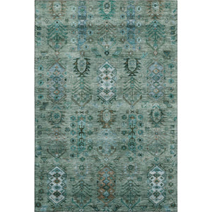 HomeRoots 8' Green and Teal Southwestern Round Rug – Machine Washable, UV Protected, Non-Slip Backing for Durability 716458