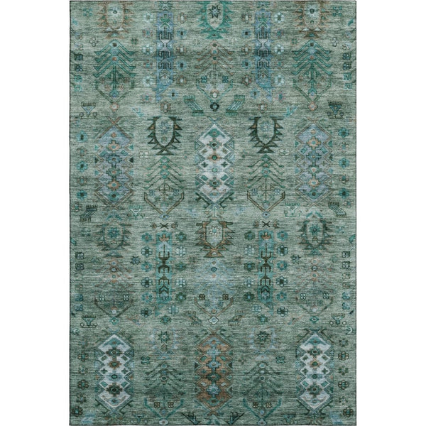 HomeRoots 8' Green and Teal Southwestern Round Rug – Machine Washable, UV Protected, Non-Slip Backing for Durability 716458