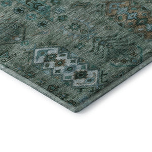 HomeRoots 8' Green and Teal Southwestern Round Rug – Machine Washable, UV Protected, Non-Slip Backing for Durability 716458