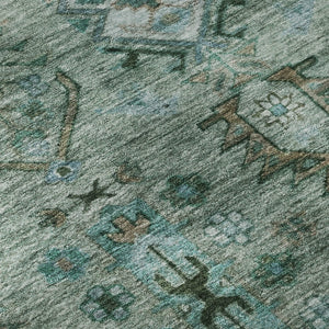 HomeRoots 8' Green and Teal Southwestern Round Rug – Machine Washable, UV Protected, Non-Slip Backing for Durability 716458