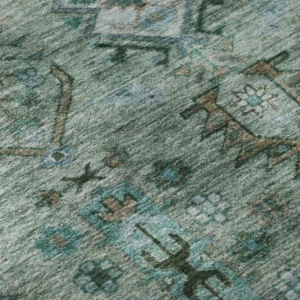 HomeRoots 8' Green and Teal Southwestern Round Rug – Machine Washable, UV Protected, Non-Slip Backing for Durability 716458