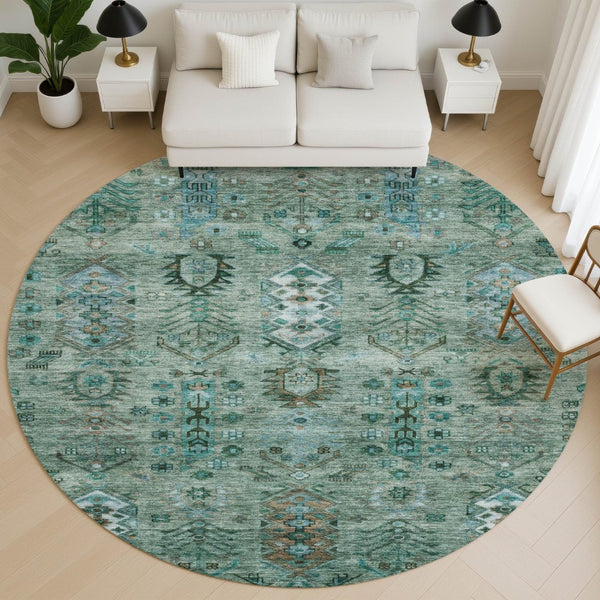 HomeRoots 8' X 10' Vibrant Green and Teal Southwestern Area Rug - UV Protected, Washable & Stain Resistant! 716459