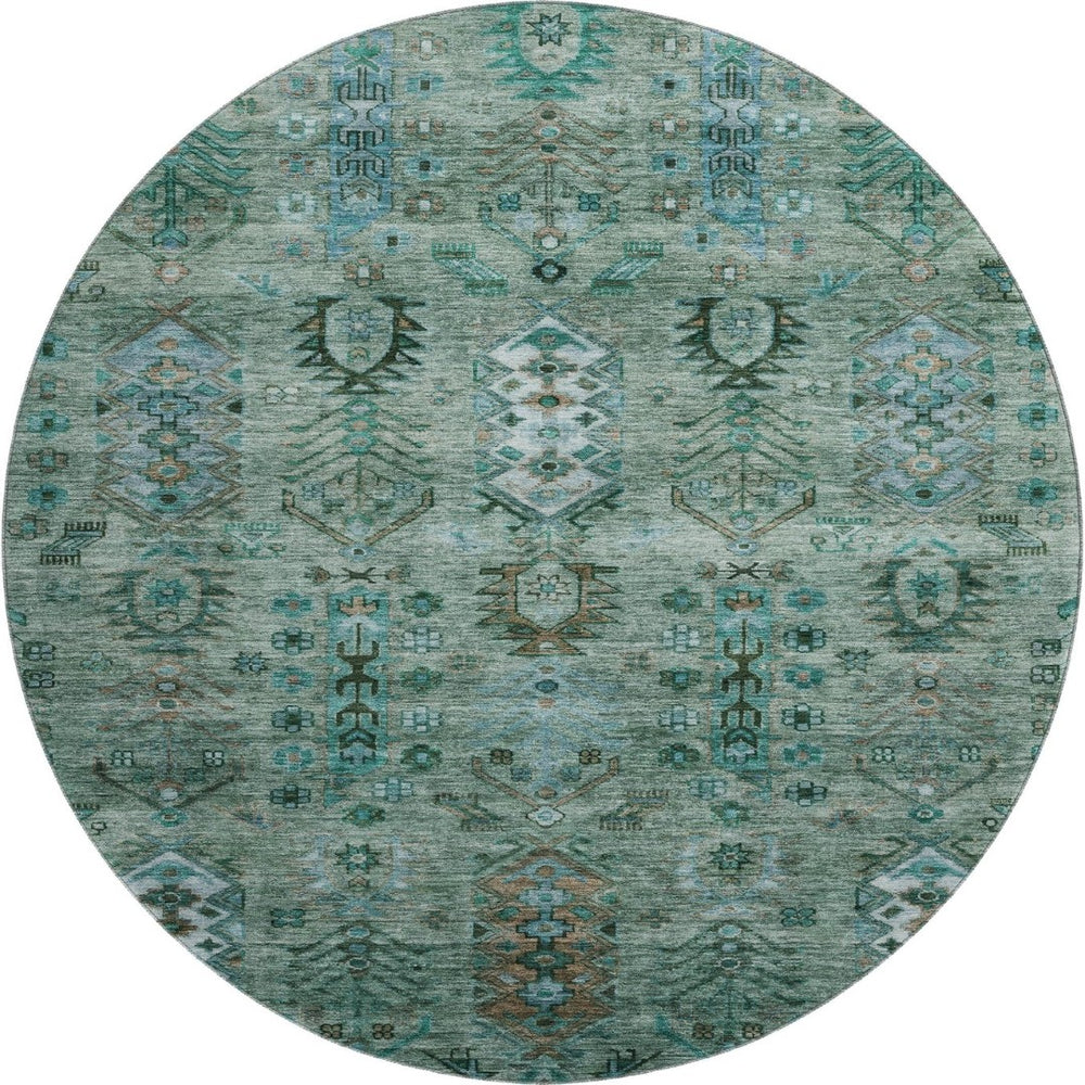 HomeRoots 8' X 10' Vibrant Green and Teal Southwestern Area Rug - UV Protected, Washable & Stain Resistant! 716459