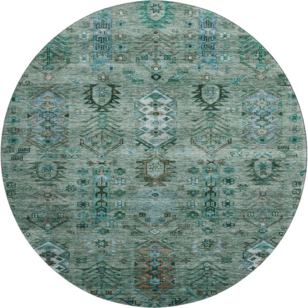 HomeRoots 8' X 10' Vibrant Green and Teal Southwestern Area Rug - UV Protected, Washable & Stain Resistant! 716459