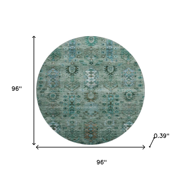 HomeRoots 8' X 10' Vibrant Green and Teal Southwestern Area Rug - UV Protected, Washable & Stain Resistant! 716459