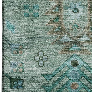 HomeRoots 9' X 12' Southwestern Green and Teal Washable Area Rug with UV Protection for Busy Homes & Decor 716460