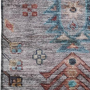 HomeRoots 5' X 8' Gray & Teal Southwestern Washable Area Rug with UV Protection for Stylish Home Décor 716463