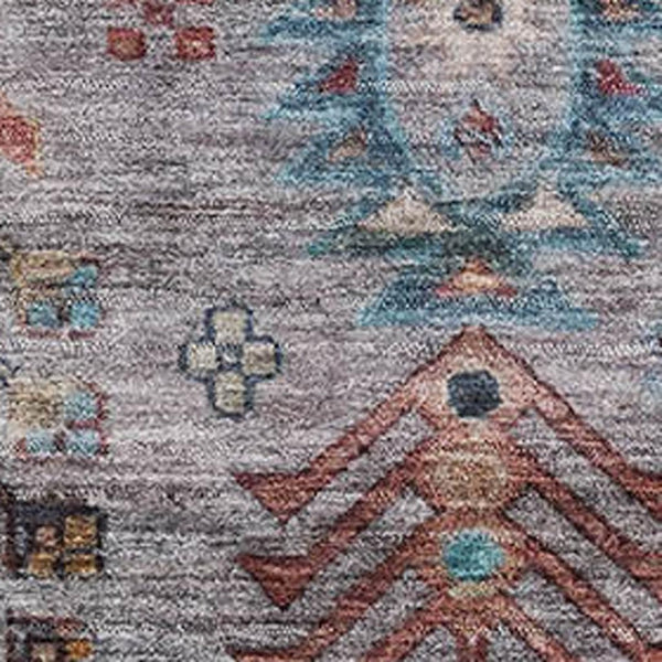 HomeRoots 8' Gray and Teal Southwestern Round Rug – Washable, UV-Protected, Stain-Resistant for Versatile Spaces 716464