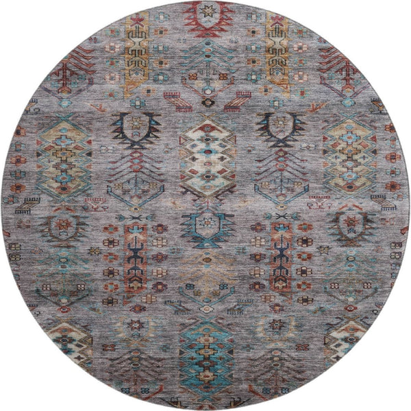 HomeRoots 8' X 10' Gray and Teal Southwestern Area Rug - Washable, UV Protected, Non-Slip for Busy Homes 716465