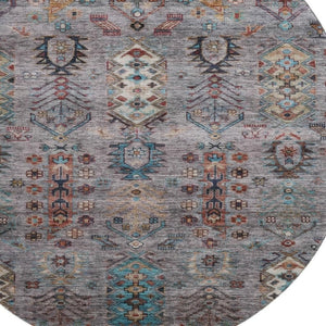 HomeRoots 8' X 10' Gray and Teal Southwestern Area Rug - Washable, UV Protected, Non-Slip for Busy Homes 716465