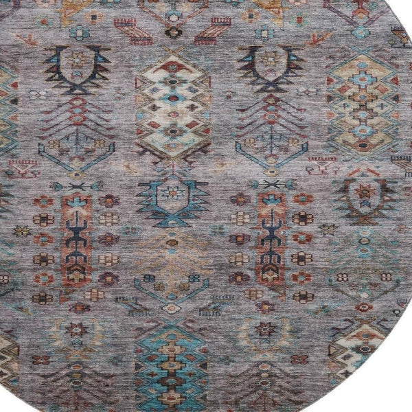 HomeRoots 8' X 10' Gray and Teal Southwestern Area Rug - Washable, UV Protected, Non-Slip for Busy Homes 716465