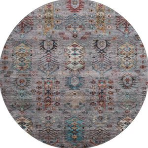 HomeRoots 8' X 10' Gray and Teal Southwestern Area Rug - Washable, UV Protected, Non-Slip for Busy Homes 716465