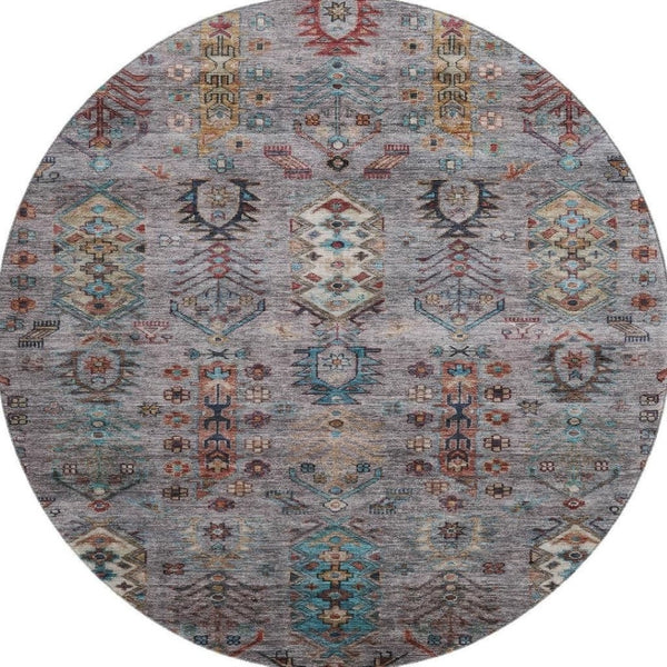 HomeRoots 8' X 10' Gray and Teal Southwestern Area Rug - Washable, UV Protected, Non-Slip for Busy Homes 716465