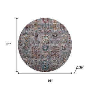 HomeRoots 8' X 10' Gray and Teal Southwestern Area Rug - Washable, UV Protected, Non-Slip for Busy Homes 716465