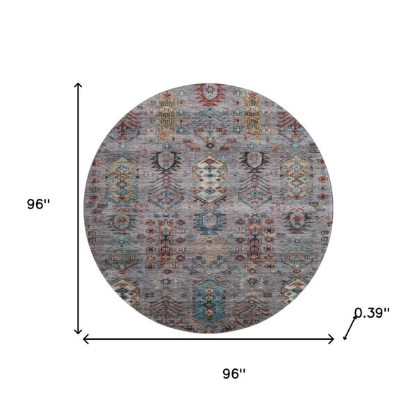 HomeRoots 8' X 10' Gray and Teal Southwestern Area Rug - Washable, UV Protected, Non-Slip for Busy Homes 716465