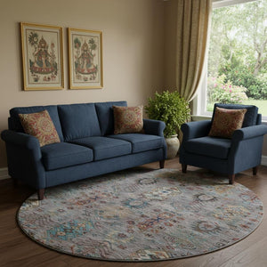 HomeRoots 8' X 10' Gray and Teal Southwestern Area Rug - Washable, UV Protected, Non-Slip for Busy Homes 716465