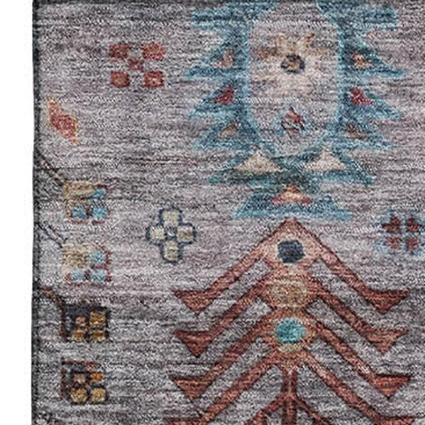HomeRoots 9' X 12' Gray and Teal Southwestern Washable Area Rug with UV Protection for Stylish Homes 716466