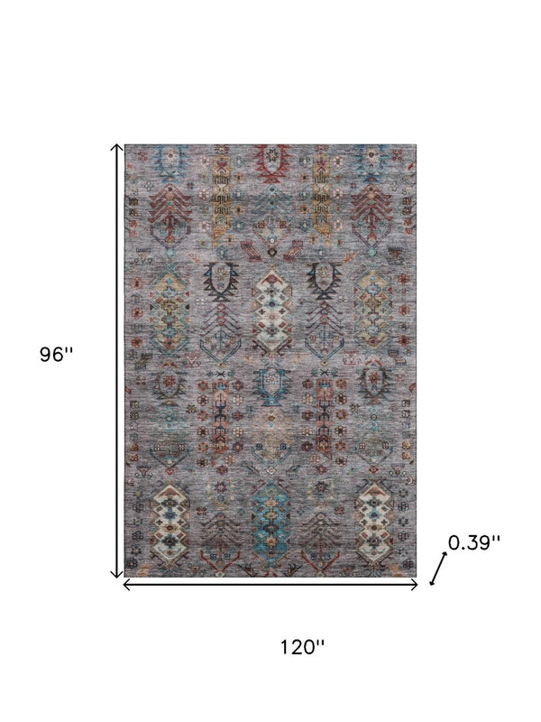 HomeRoots 9' X 12' Gray and Teal Southwestern Washable Area Rug with UV Protection for Stylish Homes 716466