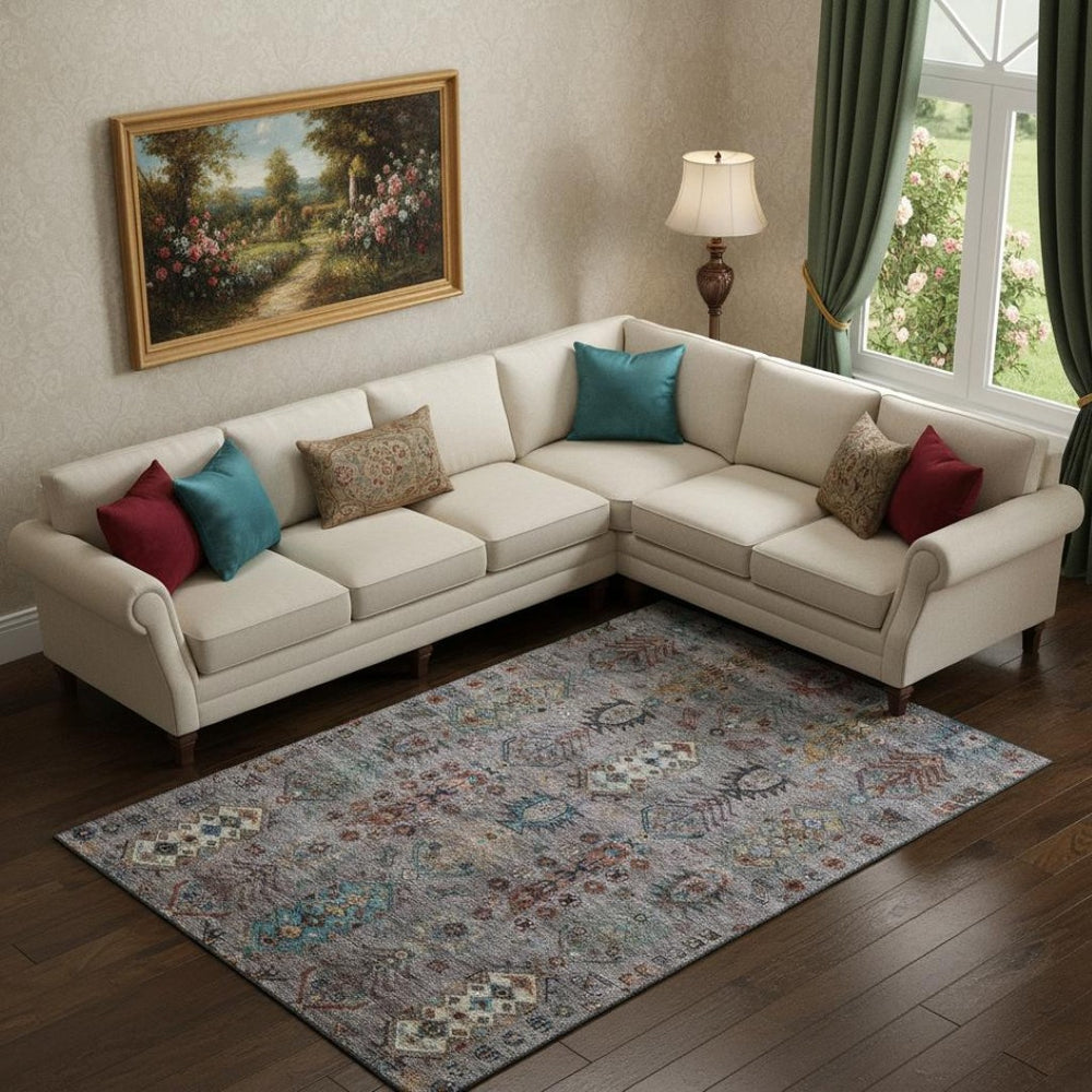 HomeRoots 9' X 12' Gray and Teal Southwestern Washable Area Rug with UV Protection for Stylish Homes 716466