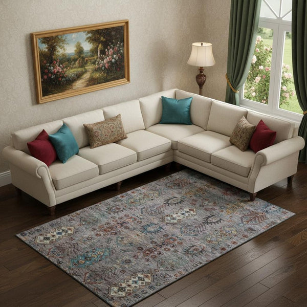 HomeRoots 9' X 12' Gray and Teal Southwestern Washable Area Rug with UV Protection for Stylish Homes 716466