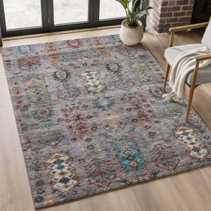 HomeRoots 10' Gray and Teal Southwestern Washable Area Rug - Durable, UV Protected, Ideal for Homes with Kids & Pets 716467