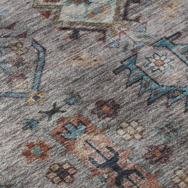 HomeRoots 10' Gray and Teal Southwestern Washable Area Rug - Durable, UV Protected, Ideal for Homes with Kids & Pets 716467